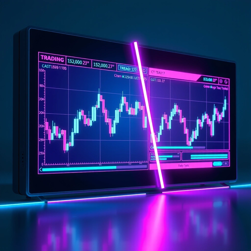 Aplicación de Trading Neon - Interfaz cyberpunk con gráficos financieros